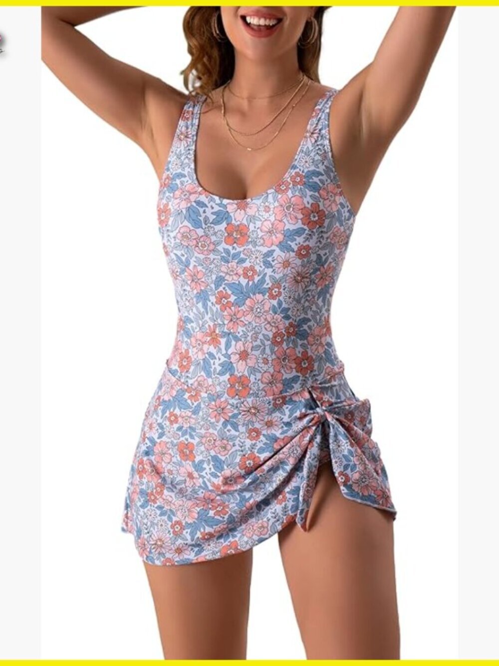 Tummy Control Swimdress One Piece Skirt Bathing Suit Elegant Retro Chic